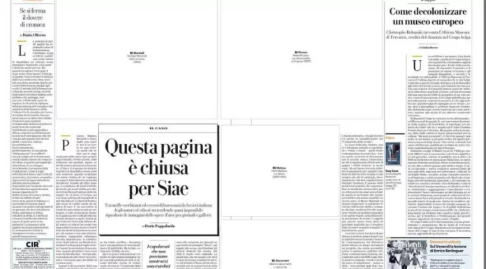 Repubblica spazi bianchi contro Siae. Le pagine 36 e 37 di Repubblica del 30 maggio