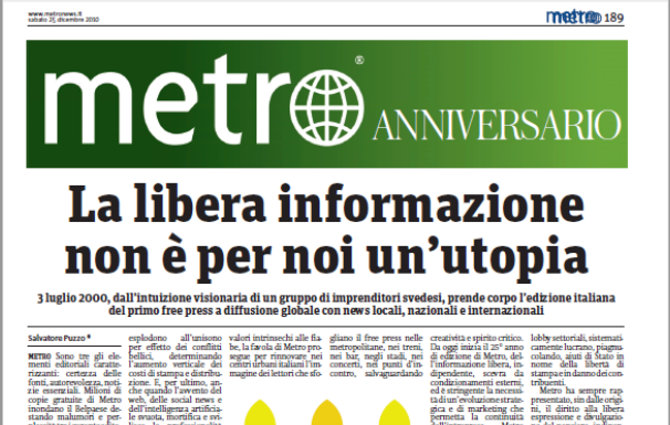 Metro liquida e non paga stipendi. Una prima pagina.